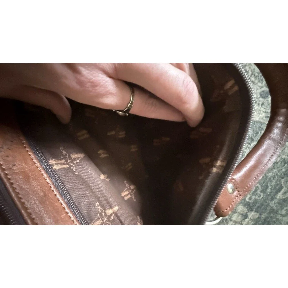 American West Vintage Hand Tooled Brown Leather Western Satchel Purse Multi Zip